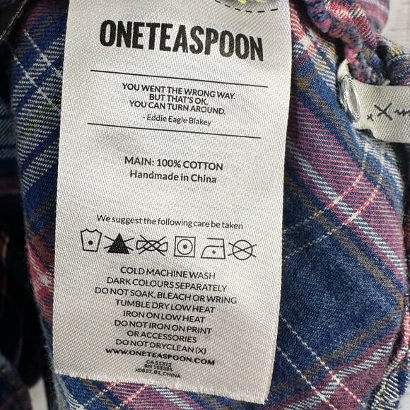 One Teaspoon Womens size Medium Vintage Check Romy Top Plaid Blue - Picture 10 of 10